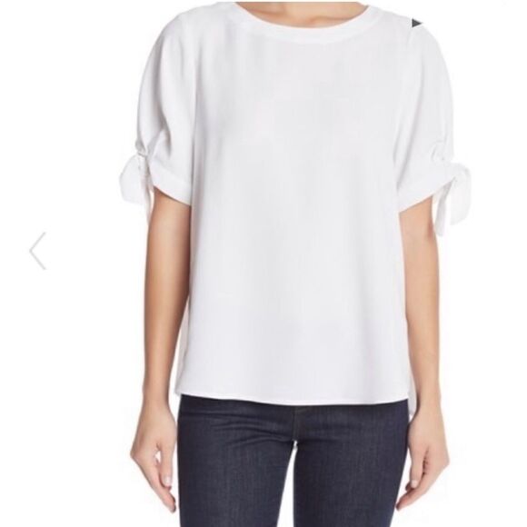 Everleigh short sleeve white blouse with puff sleeve ties oversized Boho -S - Picture 1 of 11